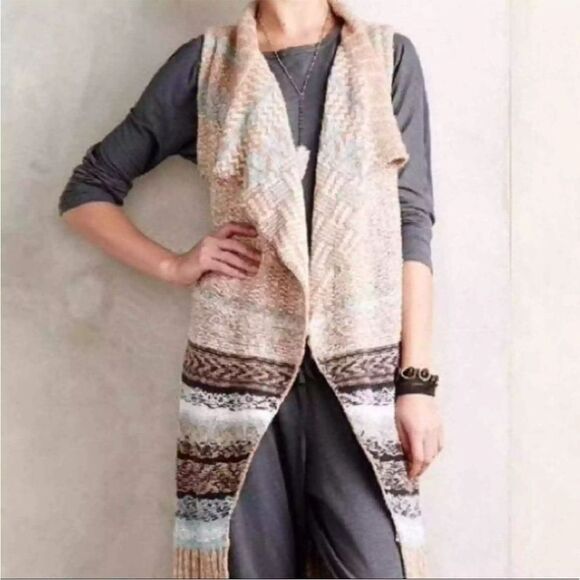 Anthropologie Sleeping on Snow Oullins Jacquard Sweater Vest Cardigan XS/S - Picture 1 of 8